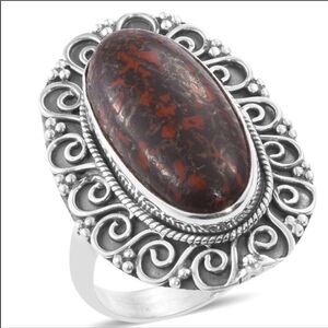 Sterling Silver Antique Fossil Coprolite Stone Ring NEW